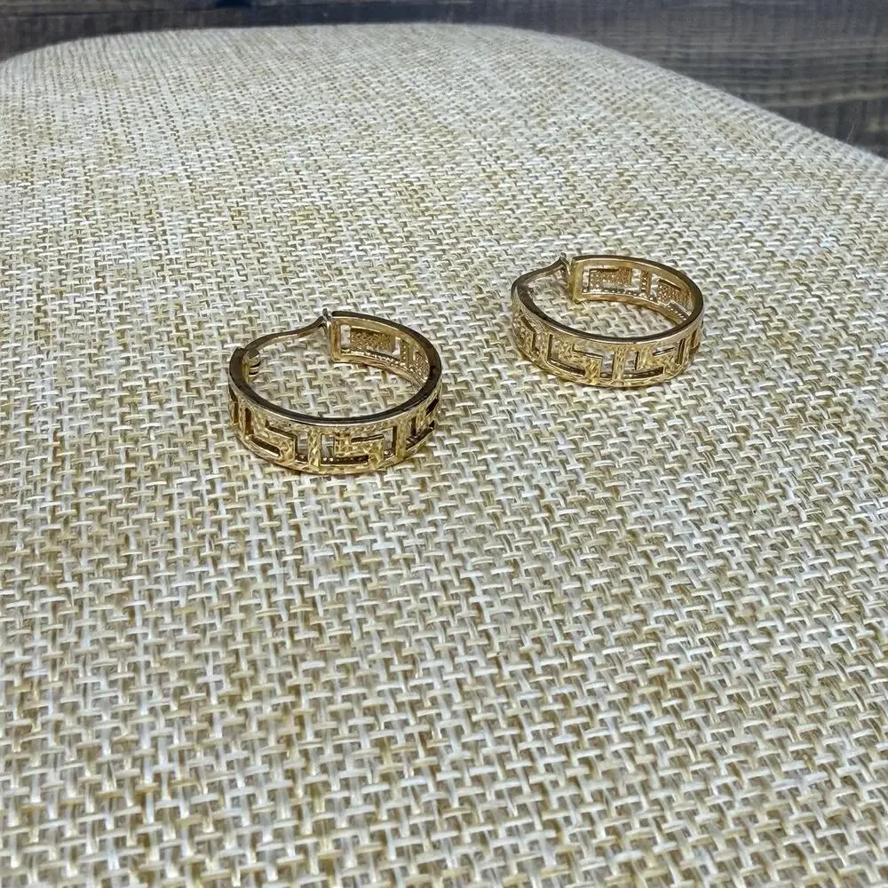 925 Sterling Silver Vermeil Cut Out Hoop Earrings 4.2 grams